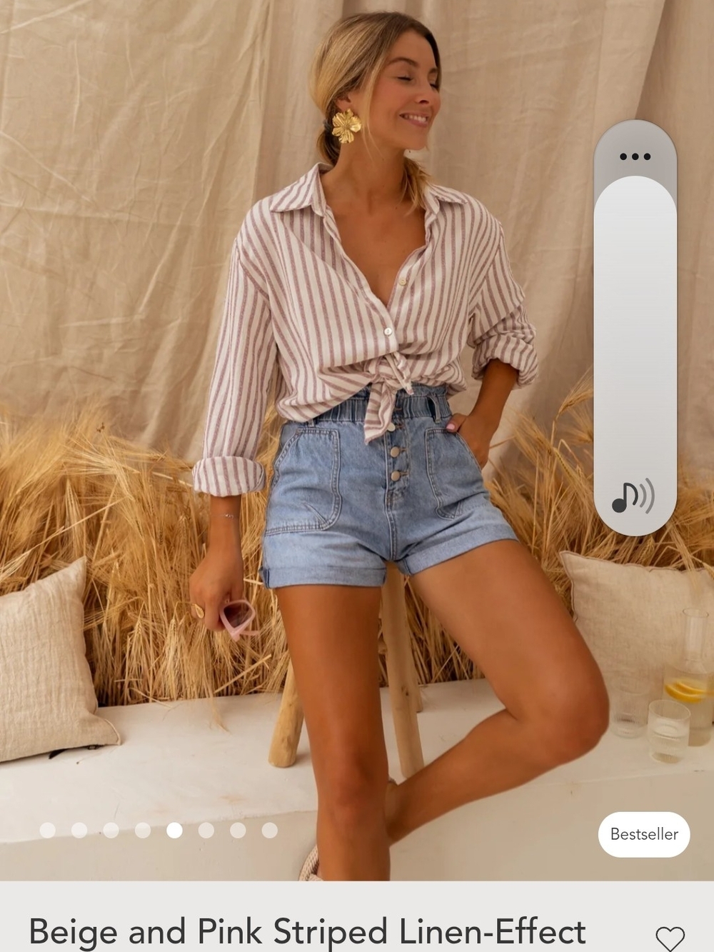 Beige & Pink Striped Linen-Effect Button-Front Shirt